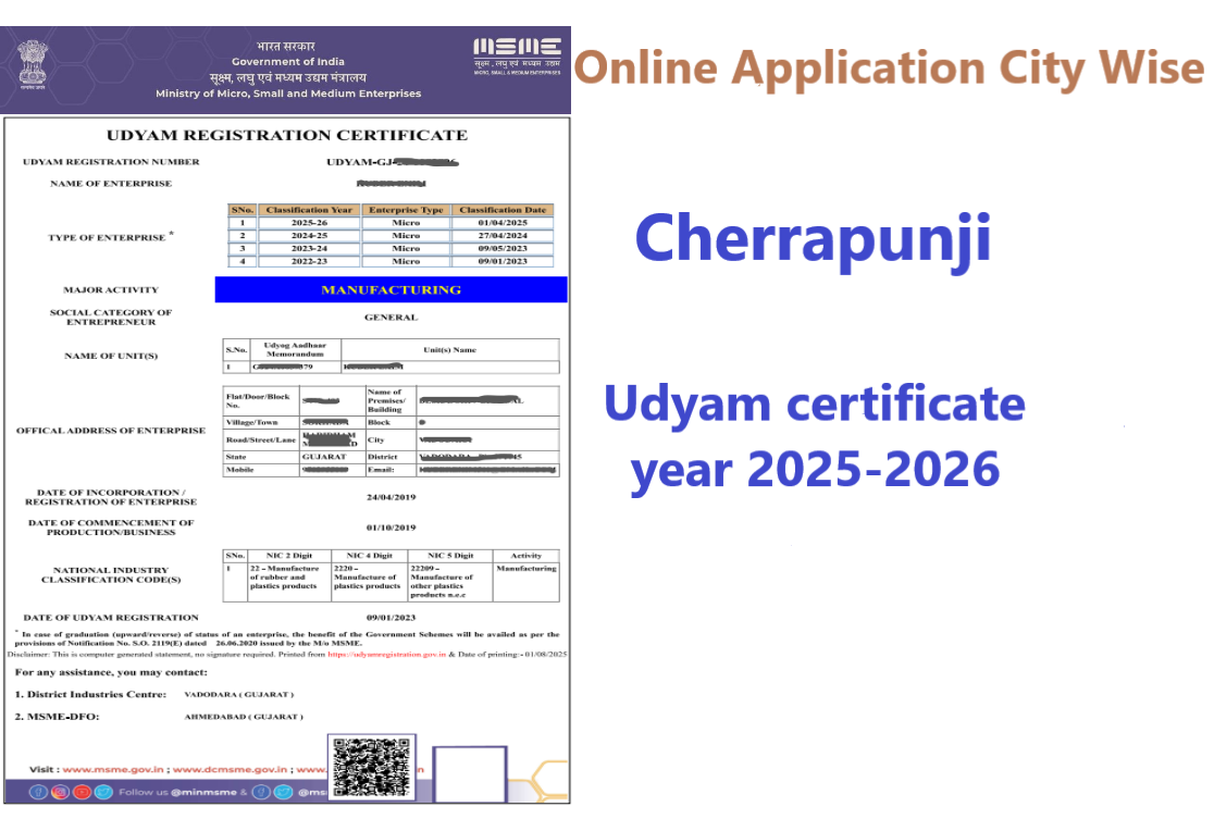Cherrapunji  Udyam Certificate Year 2025-2026